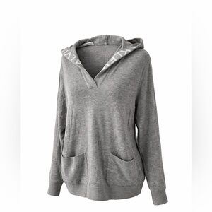 New with Tag ! Calvin Klein Gray Women's V Neck Logo Hooded Sweater Top sz XL